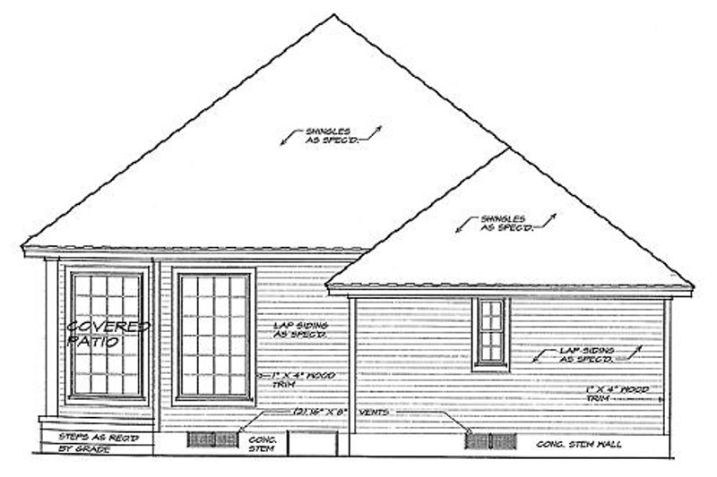 Home Plan - Exterior - Rear Elevation for European House Plan #310-892 - 3 bed, 2 bath