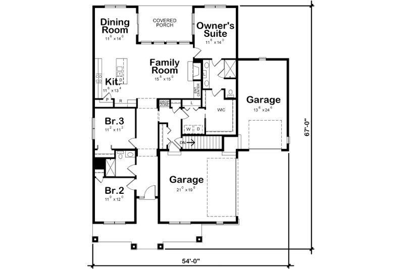 Home Plan - Floor Plan - Main Floor for Ranch House Plan #20-2302 - 3 bed, 2 bath