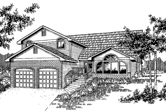 Exterior - Front Elevation 3 for Contemporary House Plan #60-666 - 3 bed, 2.5 bath