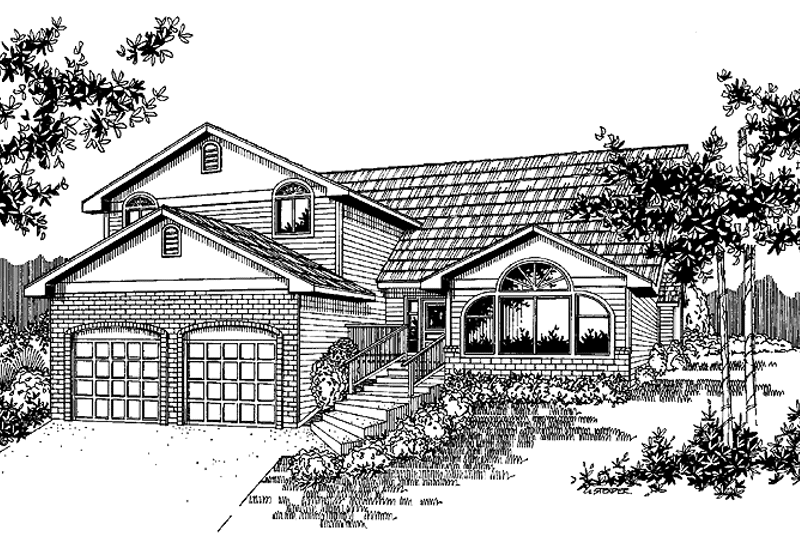 Home Plan - Exterior - Front Elevation 3 for Contemporary House Plan #60-666 - 3 bed, 2.5 bath