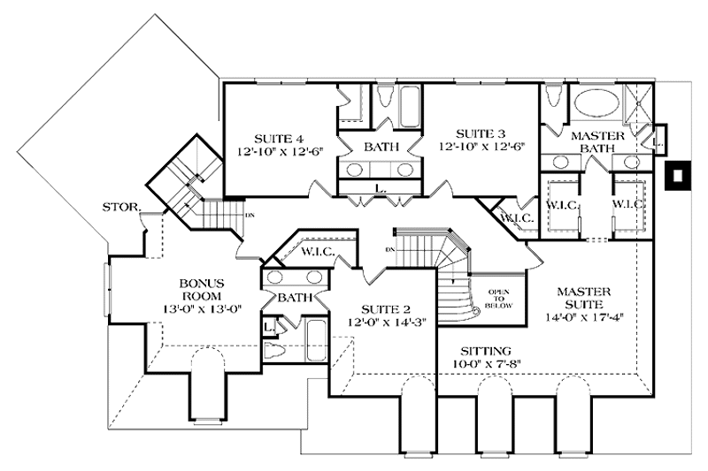 Home Plan - Floor Plan - Upper Floor for Colonial House Plan #453-334 - 4 bed, 3.5 bath