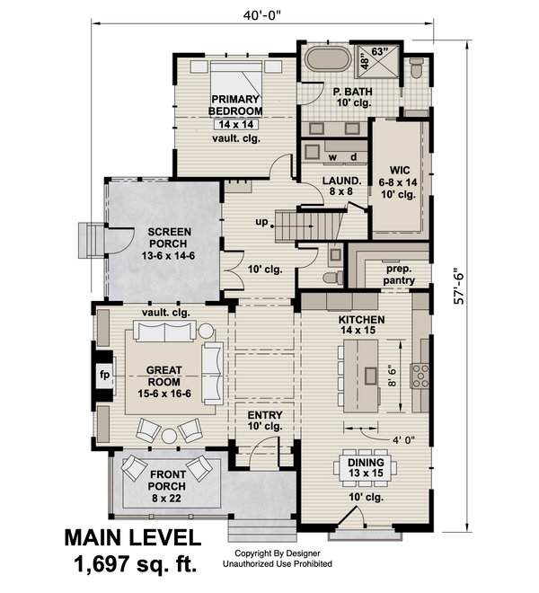 Architectural House Design - Floor Plan - Main Floor for Farmhouse House Plan #51-1549 - 4 bed, 3.5 bath