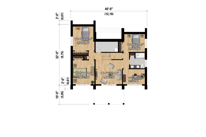 House Blueprint - Floor Plan - Main Floor for Cabin House Plan #25-4962 - 4 bed, 2 bath