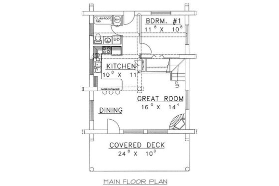 Floor Plan - Main Floor for Log House Plan #117-500 - 1 bed, 1 bath