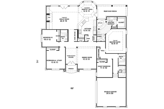 Floor Plan - Main Floor for European House Plan #81-369 - 3 bed, 3 bath