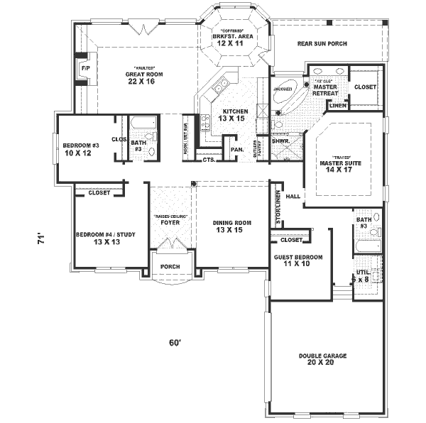 European Style House Plan - 3 Beds 3 Baths 2566 Sq/Ft Plan #81-369 ...