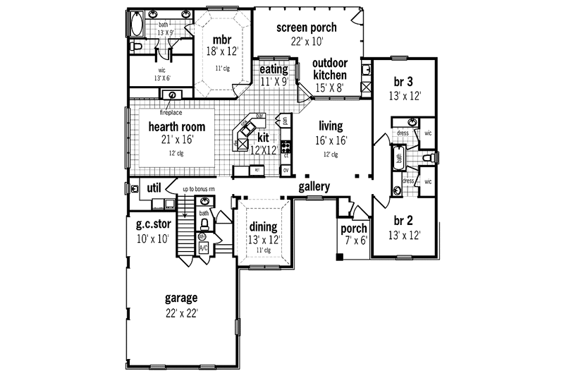 Home Plan - Floor Plan - Main Floor for Mediterranean House Plan #45-423 - 3 bed, 2.5 bath
