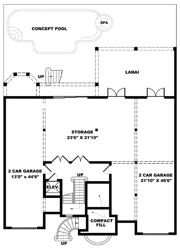 House Blueprint - Mediterranean Floor Plan - Lower Floor Plan #1017-109