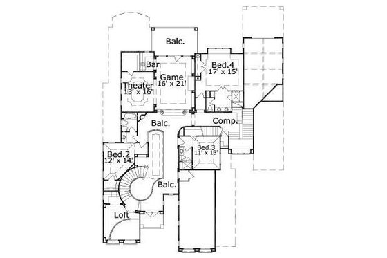 Floor Plan - Upper Floor for European House Plan #411-842 - 4 bed, 4.5 bath