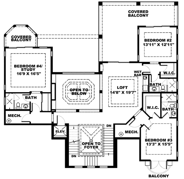 Architectural House Design - Mediterranean Floor Plan - Upper Floor Plan #1017-111