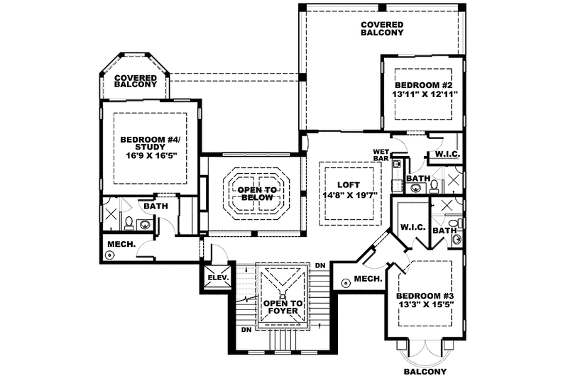Architectural House Design - Floor Plan - Upper Floor for Mediterranean House Plan #1017-111 - 4 bed, 5.5 bath