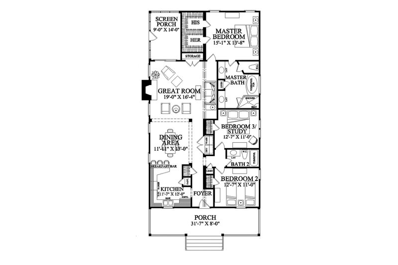 House Design - Floor Plan - Main Floor for Country House Plan #137-365 - 3 bed, 2 bath