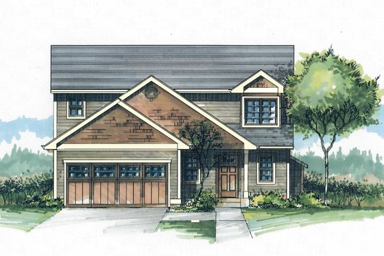 Exterior - Front Elevation for Craftsman House Plan #53-499 - 3 bed, 2.5 bath