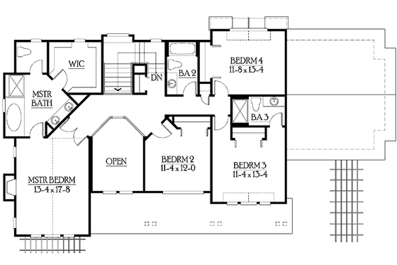 Floor Plan - Upper Floor for Craftsman House Plan #132-469 - 4 bed, 4.5 bath
