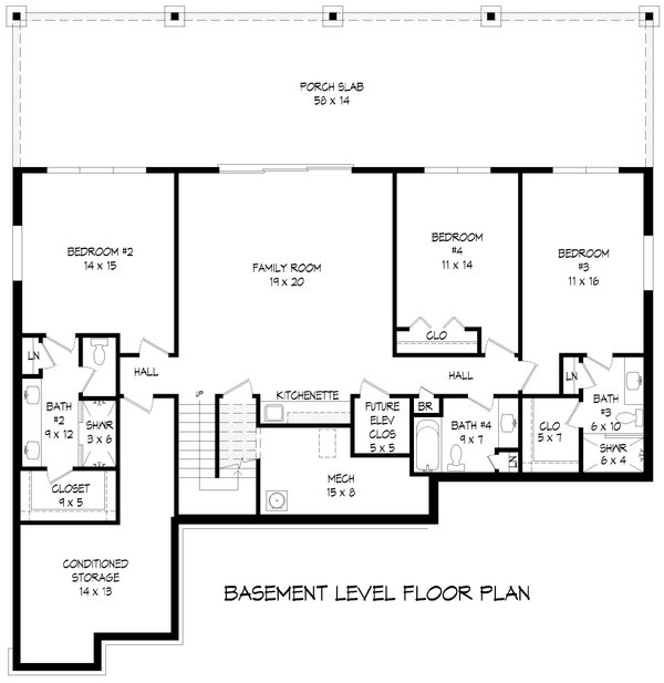 Home Plan - Floor Plan - Lower Floor for Country House Plan #932-1442 - 4 bed, 4.5 bath