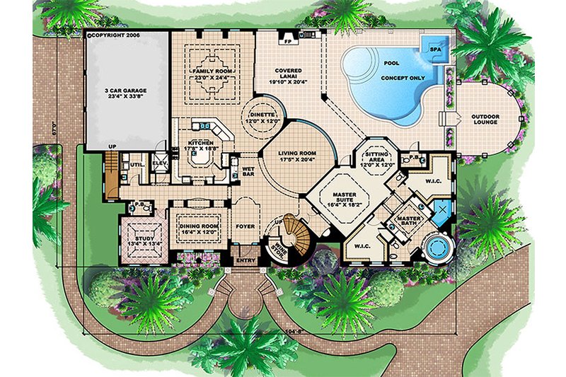 Home Plan - Floor Plan - Main Floor for Mediterranean House Plan #27-476 - 4 bed, 7 bath