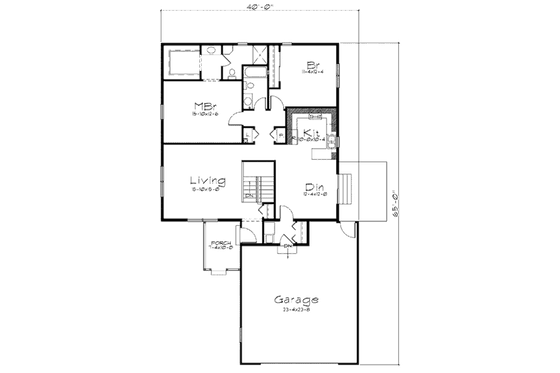 Floor Plan - Main Floor for Ranch House Plan #57-282 - 2 bed, 2 bath