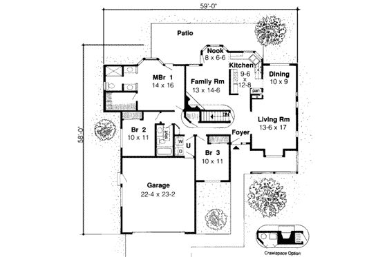 Floor Plan - Main Floor for Traditional House Plan #312-362 - 3 bed, 2 bath