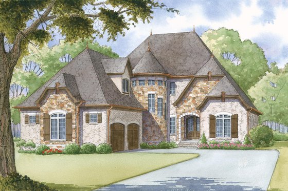 Exterior - Front Elevation 5 for European House Plan #923-1 - 4 bed, 3.5 bath