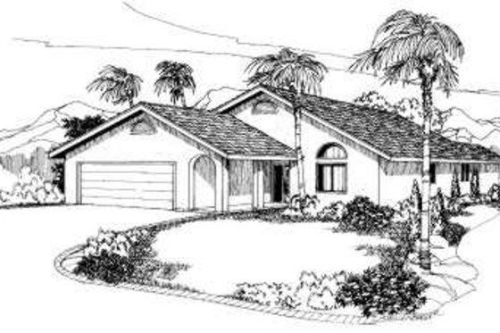 Exterior - Front Elevation for Adobe / Southwestern House Plan #303-291 - 3 bed, 2 bath