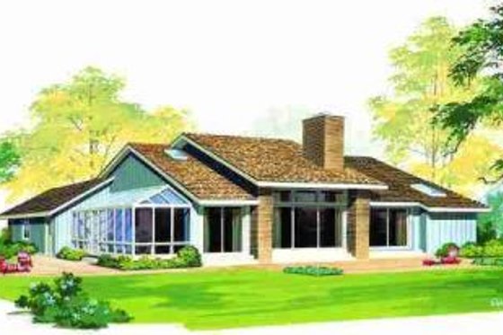 Exterior - Rear Elevation for Ranch House Plan #72-305 - 3 bed, 2.5 bath