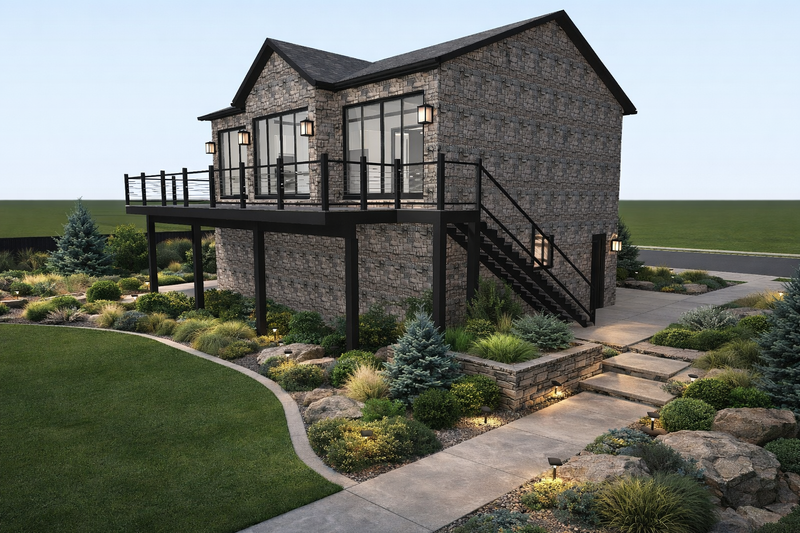 House Blueprint - Exterior - Front Elevation 3 for Barndominium House Plan #1060-482 - 2 bed, 1.5 bath