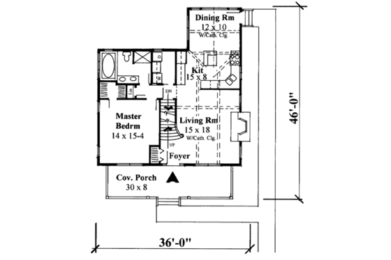 Floor Plan - Main Floor for Cottage House Plan #75-167 - 3 bed, 2 bath