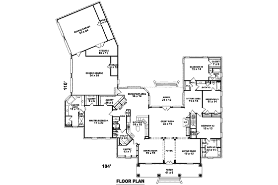 Floor Plan - Main Floor for Southern House Plan #81-1360 - 4 bed, 4 bath