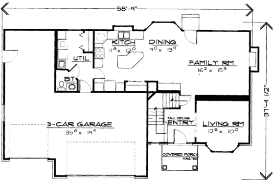 Floor Plan - Main Floor for Traditional House Plan #308-116 - 4 bed, 2.5 bath