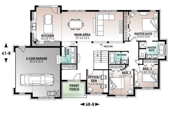 Floor Plan - Main Floor for Traditional House Plan #23-787 - 4 bed, 2 bath