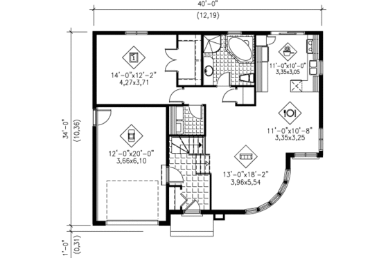 Floor Plan - Main Floor for European House Plan #25-4108 - 1 bed, 1 bath