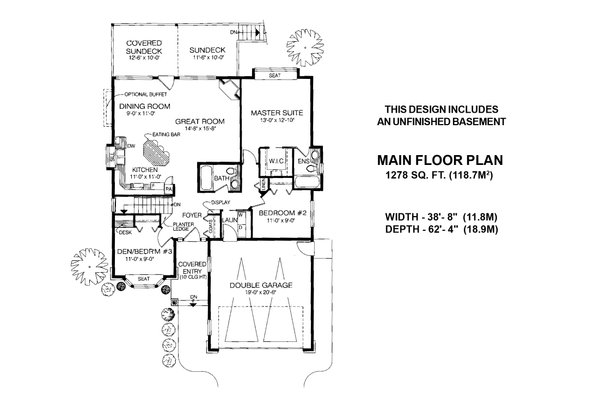 Architectural House Design - Floor Plan - Main Floor for Craftsman House Plan #1100-106 - 3 bed, 2 bath