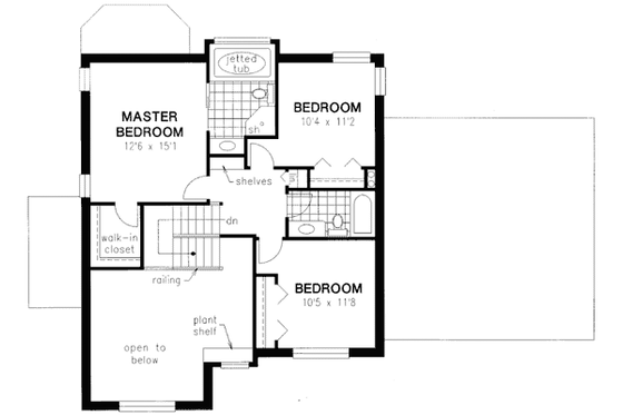 Floor Plan - Upper Floor for Traditional House Plan #18-342 - 3 bed, 2.5 bath
