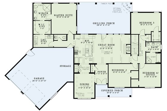 Floor Plan - Main Floor for Traditional House Plan #17-2520 - 3 bed, 2.5 bath