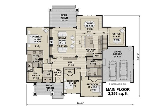 Floor Plan - Main Floor for Farmhouse House Plan #51-1246 - 3 bed, 2 bath