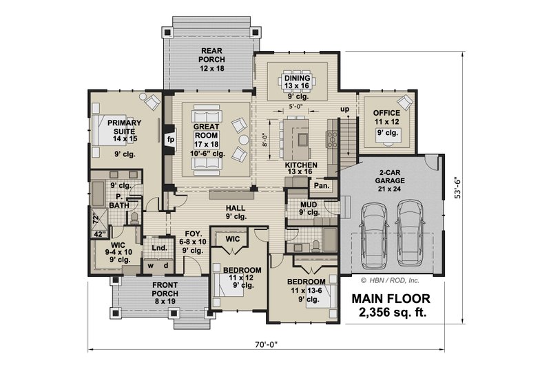 Home Plan - Floor Plan - Main Floor for Farmhouse House Plan #51-1246 - 3 bed, 2 bath