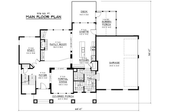 Floor Plan - Main Floor for Traditional House Plan #51-318 - 4 bed, 3.5 bath
