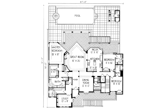 Floor Plan - Main Floor for Mediterranean House Plan #76-101 - 3 bed, 5 bath