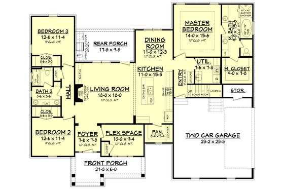 Floor Plan - Main Floor for Craftsman House Plan #430-172 - 3 bed, 2 bath