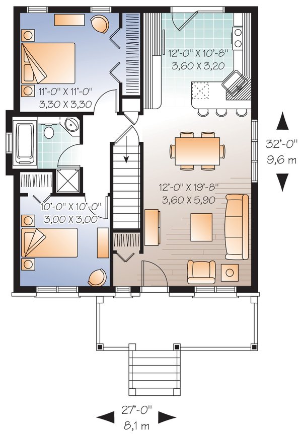 Home Plan - Floor Plan - Main Floor for Country House Plan #23-2412 - 2 bed, 1 bath