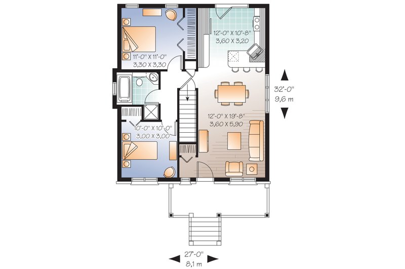Home Plan - Floor Plan - Main Floor for Country House Plan #23-2412 - 2 bed, 1 bath