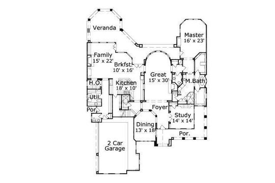 Floor Plan - Main Floor for European House Plan #411-417 - 4 bed, 4.5 bath