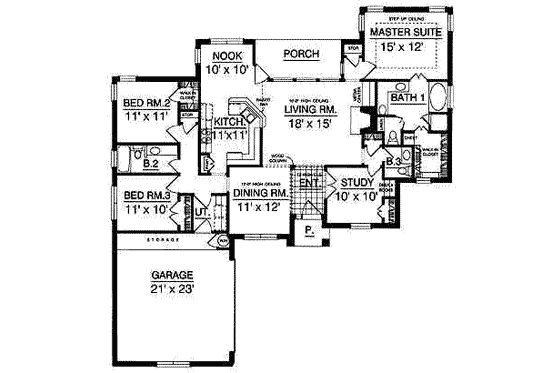 Floor Plan - Main Floor for European House Plan #40-170 - 3 bed, 2 bath