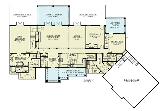 Floor Plan - Main Floor for Farmhouse House Plan #119-445 - 3 bed, 2.5 bath