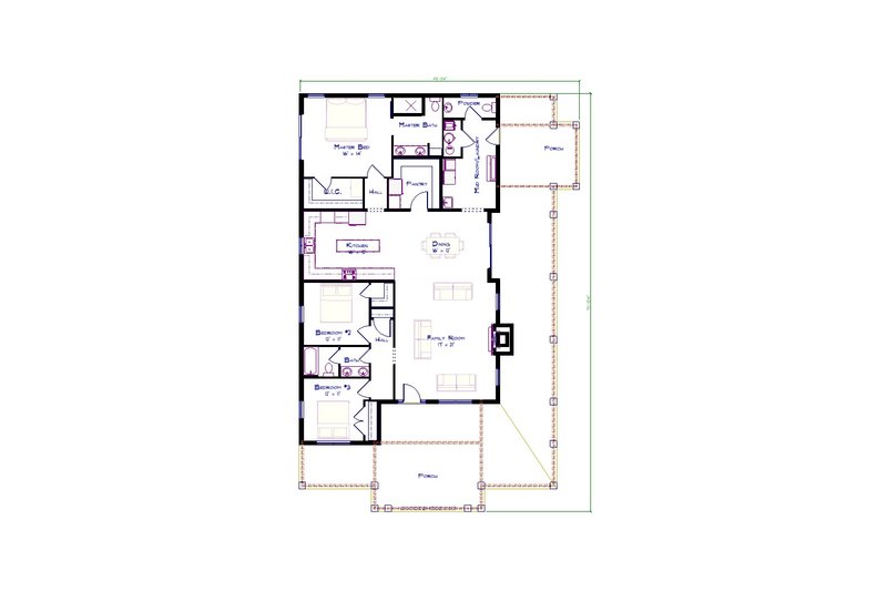 House Blueprint - Floor Plan - Main Floor for Barndominium House Plan #1115-10 - 3 bed, 2.5 bath