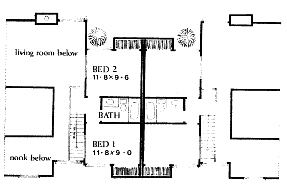 Floor Plan - Upper Floor House Plan #303-225 - 2 bed, 1.5 bath