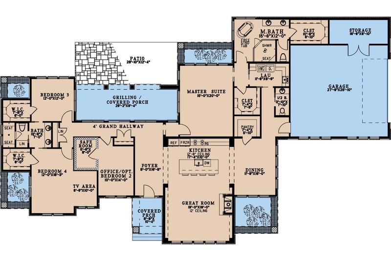 Home Plan - Floor Plan - Main Floor for Prairie House Plan #923-405 - 4 bed, 2.5 bath
