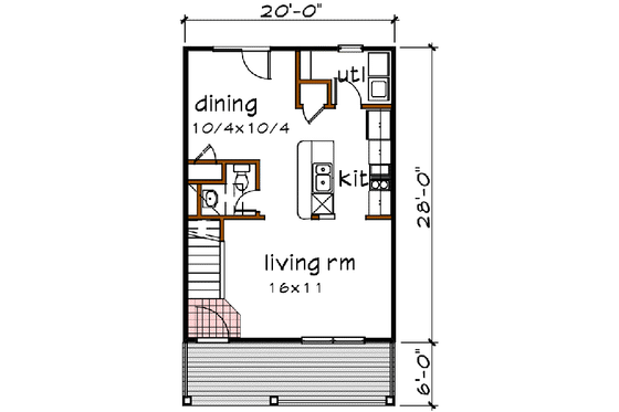 Floor Plan - Main Floor for Cottage House Plan #79-121 - 3 bed, 1.5 bath