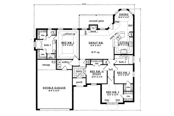 Floor Plan - Main Floor for Traditional House Plan #42-240 - 4 bed, 2 bath