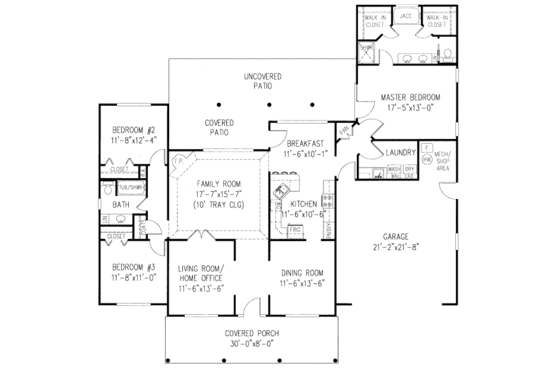 Floor Plan - Main Floor for Ranch House Plan #11-106 - 3 bed, 2 bath
